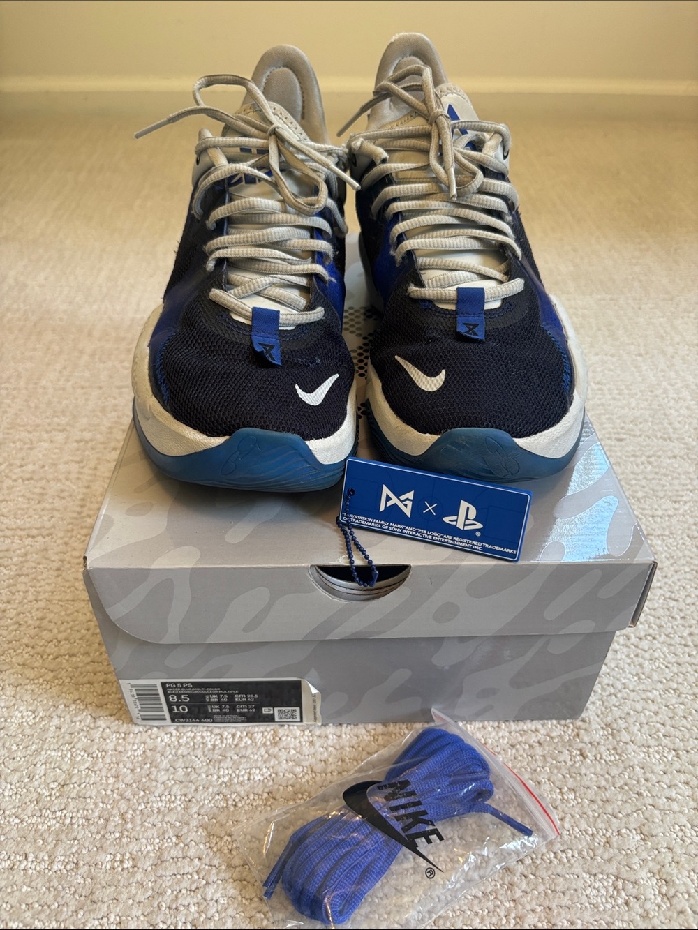Nike PG 5 PlayStation 5 PS5 Blue CW3144-400 Men’s 8.5 w/ Box & Extra Laces